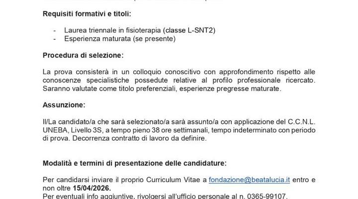 Avviso selezione personale FISIOTERAPICO